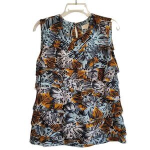Michael Kors Sleeveless Tiered Frayed Blouse Large